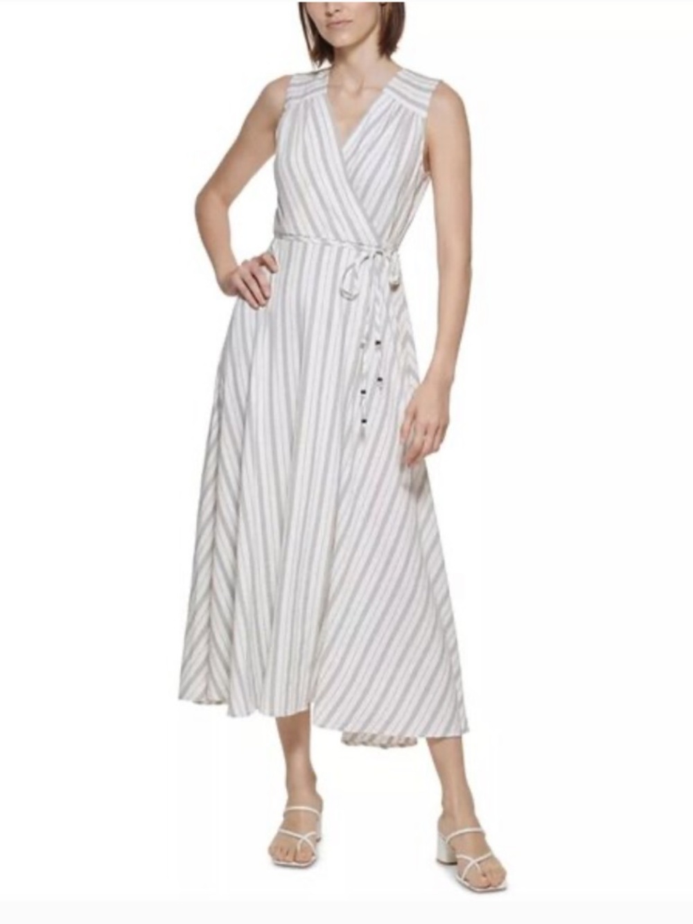Calvin Klein Gray Striped Midi Dress